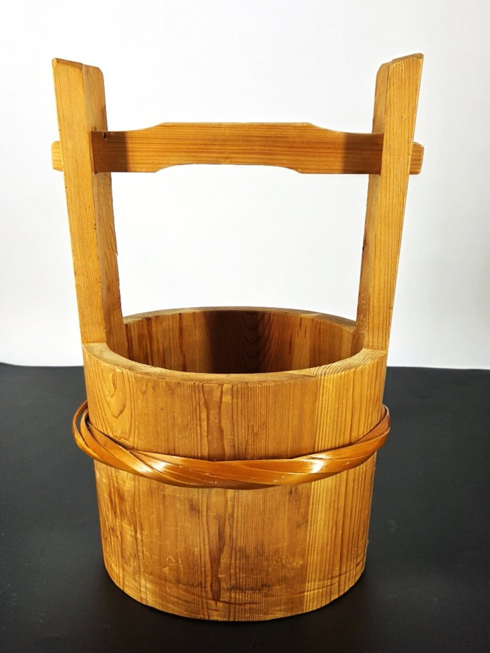Handmade Wooden VTG Japanese Water/Honey Bucket 14" x 8" Matsuzo Back Stamp